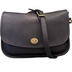 Coach Black Leather Crossbody Bag with Gold Hardware